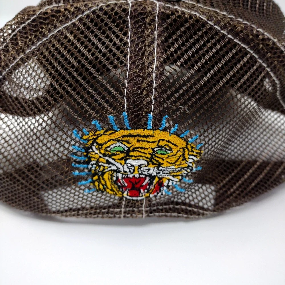 Ed Hardy Mens Brown Tiger Rhinestone Trucker Hat Christian Audigier Snapback Cap